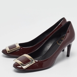 Pre Owned Roger Vivier Burgundy Patent Leather Belle Vivier Trompette Pumps Size 38.5