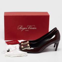 Pre Owned Roger Vivier Burgundy Patent Leather Belle Vivier Trompette Pumps Size 38.5