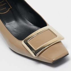 Pre Owned Roger Vivier Beige Patent Leather Trompette Pumps Size 38.5