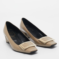 Pre Owned Roger Vivier Beige Patent Leather Trompette Pumps Size 38.5
