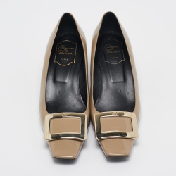 Pre Owned Roger Vivier Beige Patent Leather Trompette Pumps Size 38.5