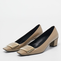 Pre Owned Roger Vivier Beige Patent Leather Trompette Pumps Size 38.5