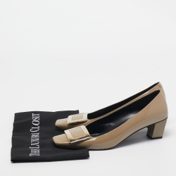 Pre Owned Roger Vivier Beige Patent Leather Trompette Pumps Size 38.5