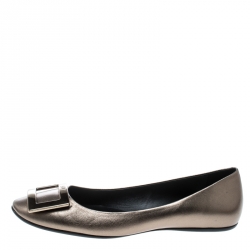 Pre Owned Roger Vivier Metallic Bronze Leather Gommette Ballet Flats Size 40