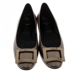 Pre Owned Roger Vivier Metallic Bronze Leather Gommette Ballet Flats Size 40