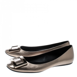 Pre Owned Roger Vivier Metallic Bronze Leather Gommette Ballet Flats Size 40