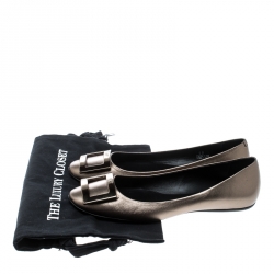 Pre Owned Roger Vivier Metallic Bronze Leather Gommette Ballet Flats Size 40