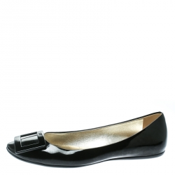 Roger Vivier Black Patent Leather Gommette Ballet Flats Size 38