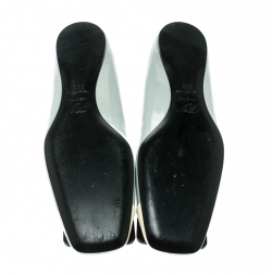 Pre Owned Roger Vivier Grey/Off White Patent Leather Buckle Detail Square Cap Toe Ballet Flats Size 39.5