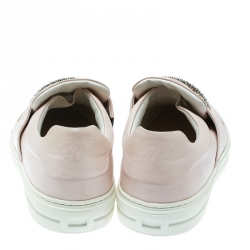Pre Owned Roger Vivier Blush Pink Leather Sneaky Viv Embellished Slip On Sneakers Size 38.5