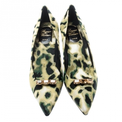 Roger Vivier Multicolor Animal Print Brocade Fabric Crystal Embellished Pointed Toe Pumps Size 37
