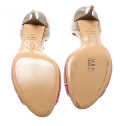 Roger Vivier Pink And Beige Suede Peep Toe Ankle Strap Sandals Size 37