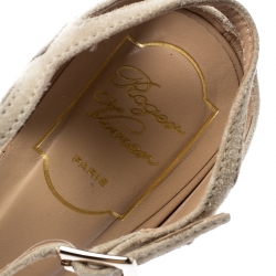 Roger Vivier Pink And Beige Suede Peep Toe Ankle Strap Sandals Size 37