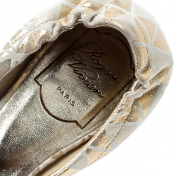Roger Vivier Metallic Gold Textured Suede Chips Prism D'Orsay Flats Size 37.5