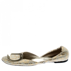 Roger Vivier Metallic Gold Textured Suede Chips Prism D'Orsay Flats Size 37.5