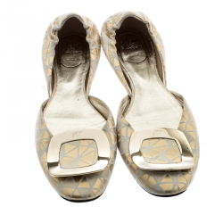 Roger Vivier Metallic Gold Textured Suede Chips Prism D'Orsay Flats Size 37.5