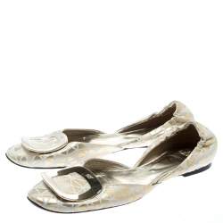 Roger Vivier Metallic Gold Textured Suede Chips Prism D'Orsay Flats Size 37.5
