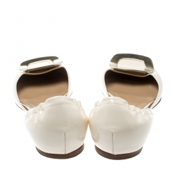 Pre Owned Roger Vivier Cream Patent Leather Chips D'Orsay Buckle Flats Size 37