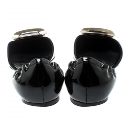 Roger Vivier Black Patent Leather Chips D'orsay Buckle Flats Size 37