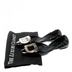 Roger Vivier Black Patent Leather Chips D'orsay Buckle Flats Size 37