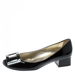 Pre Owned Roger Vivier Black Patent Leather Gommette Ballet Flats Size 36.5