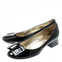 Pre Owned Roger Vivier Black Patent Leather Gommette Ballet Flats Size 36.5