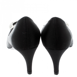 Pre Owned Roger Vivier Black Embellished Satin Limelight Buckle Pumps Size 37