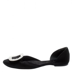 Roger Vivier Black Satin Chips Prism Studded Flats Size 38