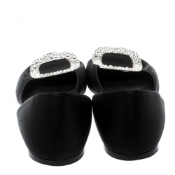 Roger Vivier Black Satin Chips Prism Studded Flats Size 38