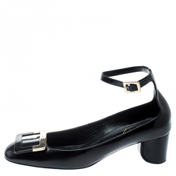 Roger Vivier Black Leather Buckle Detail Ankle Strap Pumps Size 38.5