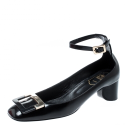 Roger Vivier Black Leather Buckle Detail Ankle Strap Pumps Size 38.5
