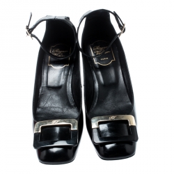 Roger Vivier Black Leather Buckle Detail Ankle Strap Pumps Size 38.5