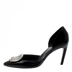 Pre Owned Roger Vivier Black Leather Chips D'orsay Buckle Pumps Size 38