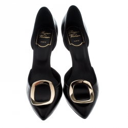 Pre Owned Roger Vivier Black Leather Chips D'orsay Buckle Pumps Size 38