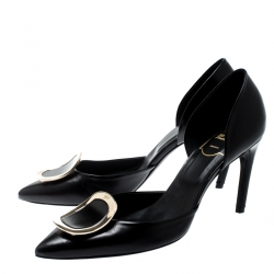 Pre Owned Roger Vivier Black Leather Chips D'orsay Buckle Pumps Size 38
