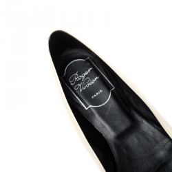 Pre Owned Roger Vivier Black And White Leather Buckle Detail Square Cap Toe Ballet Flats 37.5