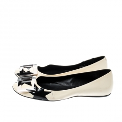 Pre Owned Roger Vivier Black And White Leather Buckle Detail Square Cap Toe Ballet Flats 37.5