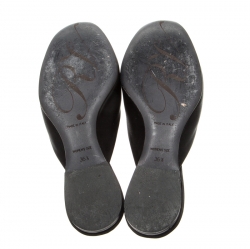 Pre Owned Roger Vivier Black Satin Crystal Embellished Flat Slide Mules Size 36.5