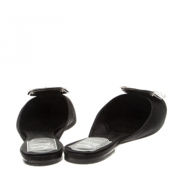 Pre Owned Roger Vivier Black Satin Crystal Embellished Flat Slide Mules Size 36.5