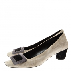 Roger Vivier Grey Suede Square Toe Pumps Size 36