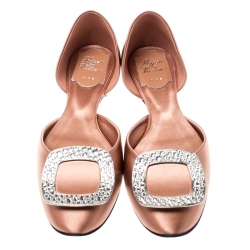 Roger Vivier Dusty Pink Satin Crystal Embellished D'orsay Ballet Flats Size 36