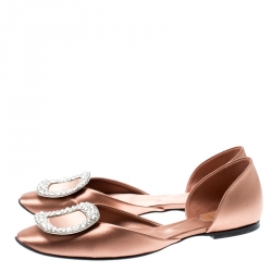 Roger Vivier Dusty Pink Satin Crystal Embellished D'orsay Ballet Flats Size 36