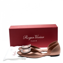 Roger Vivier Dusty Pink Satin Crystal Embellished D'orsay Ballet Flats Size 36