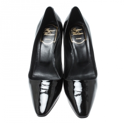 Pre Owned Roger Vivier Black Patent Leather Curved Heel Pumps Size 36.5