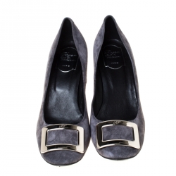 Pre Owned Roger Vivier Dark Grey Suede Belle Pumps Size 40