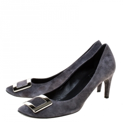 Pre Owned Roger Vivier Dark Grey Suede Belle Pumps Size 40