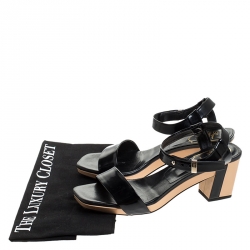 Pre Owned Roger Vivier Black Leather Ankle Strap Sandals Size 37.5