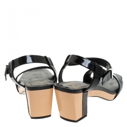 Pre Owned Roger Vivier Black Leather Ankle Strap Sandals Size 37.5