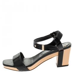 Pre Owned Roger Vivier Black Leather Ankle Strap Sandals Size 37.5