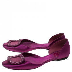 Pre Owned Roger Vivier Purple Satin Ballerine Chips Strass D'Orsay Flats Size 39